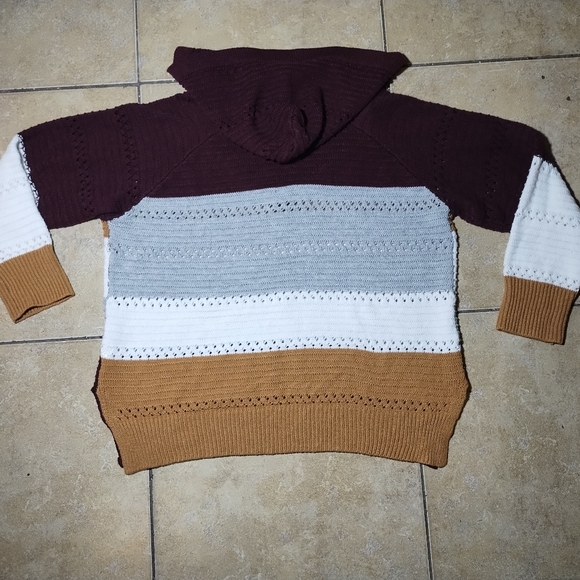 Women's Stripped Cropped Multicolored Knit V Neck Hoody Size 2XL - Picture 2 of 13
